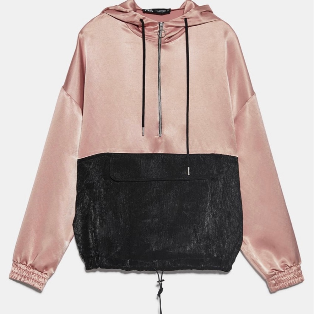 NWT Zara Satin Pocket Half Zip Jacket/Hoodie